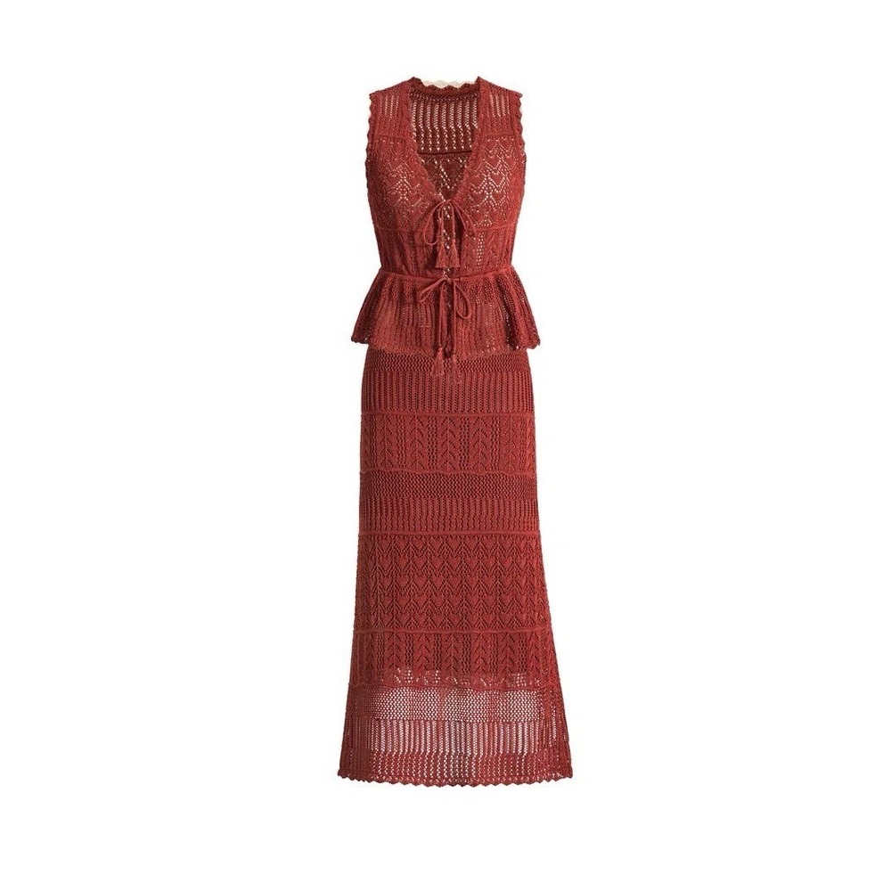 Women’s Rust Crochet Knit Sleeveless Shrug Dress